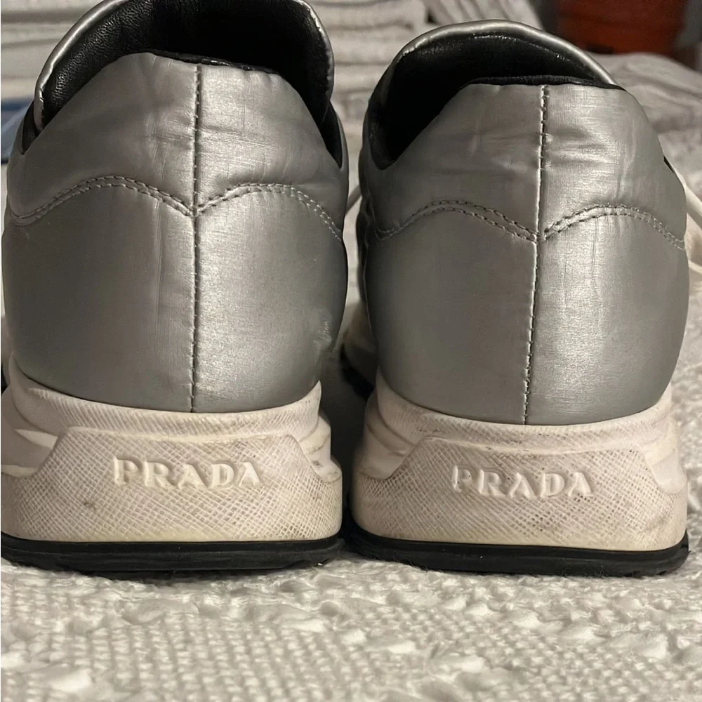 Silver nylon Prada sneakers - Picture 3 of 6
